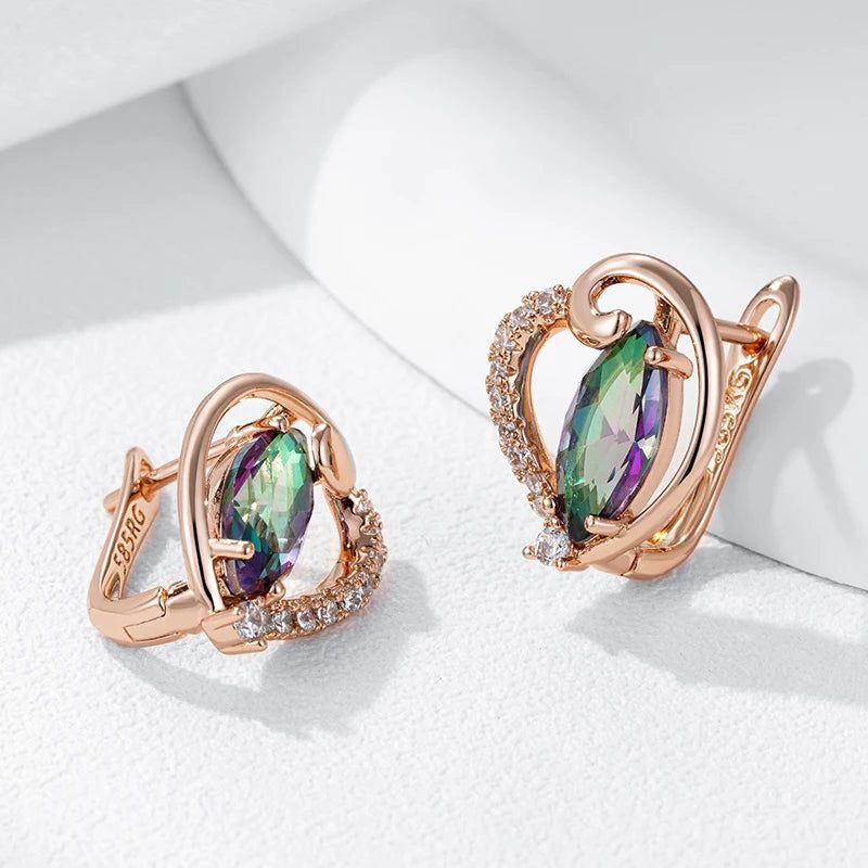 Unique Heart-Shaped Drop Earrings in 585 Rose Gold with Colorful Natural Zircon