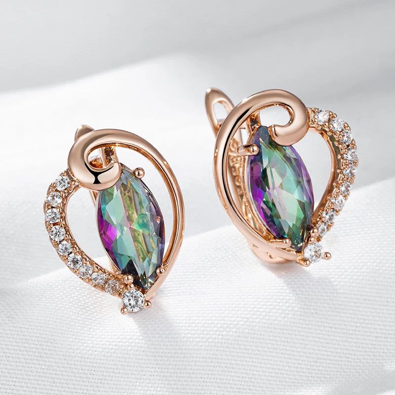 Unique Heart-Shaped Drop Earrings in 585 Rose Gold with Colorful Natural Zircon