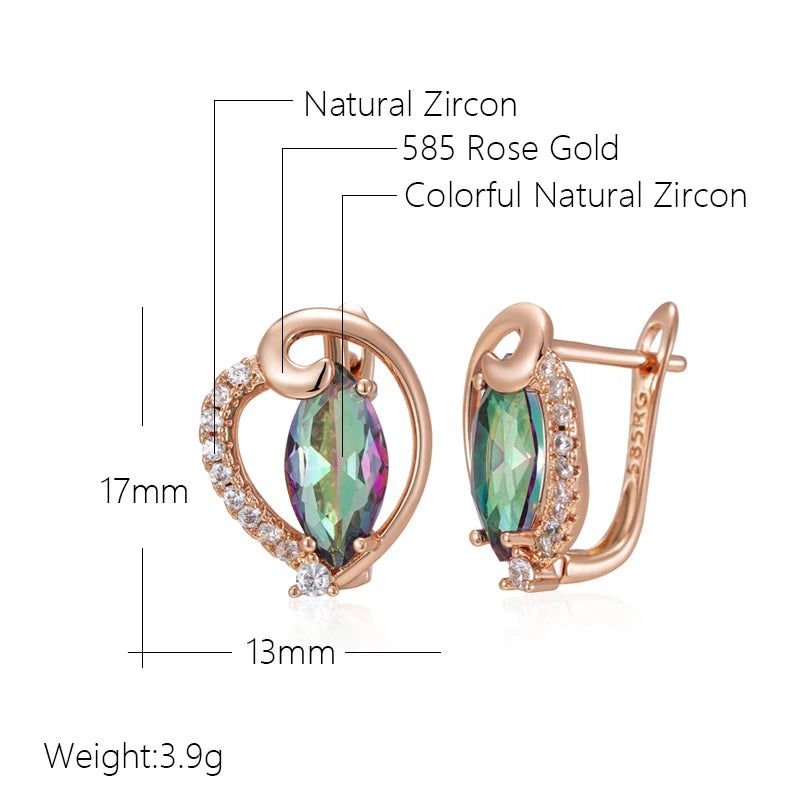 Unique Heart-Shaped Drop Earrings in 585 Rose Gold with Colorful Natural Zircon