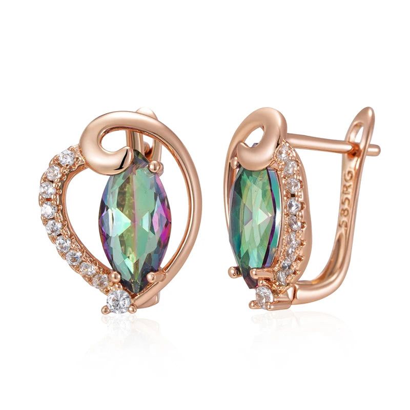 Unique Heart-Shaped Drop Earrings in 585 Rose Gold with Colorful Natural Zircon