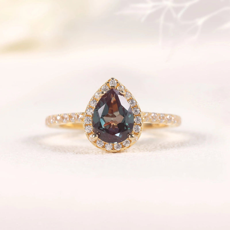 Unique Pear Shaped Lab Alexandrite Ring 925 Sterling Silver Ring June birthstone For Her