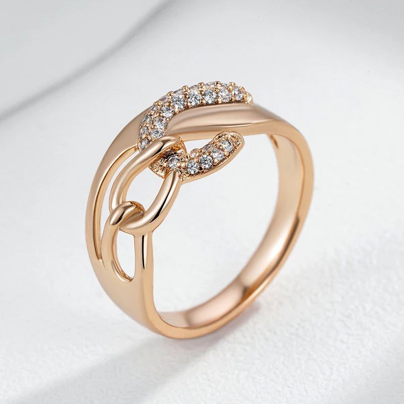 Unique Shiny Natural Zircon Rose Gold Cocktail Ring - Modern Ethnic Jewelry