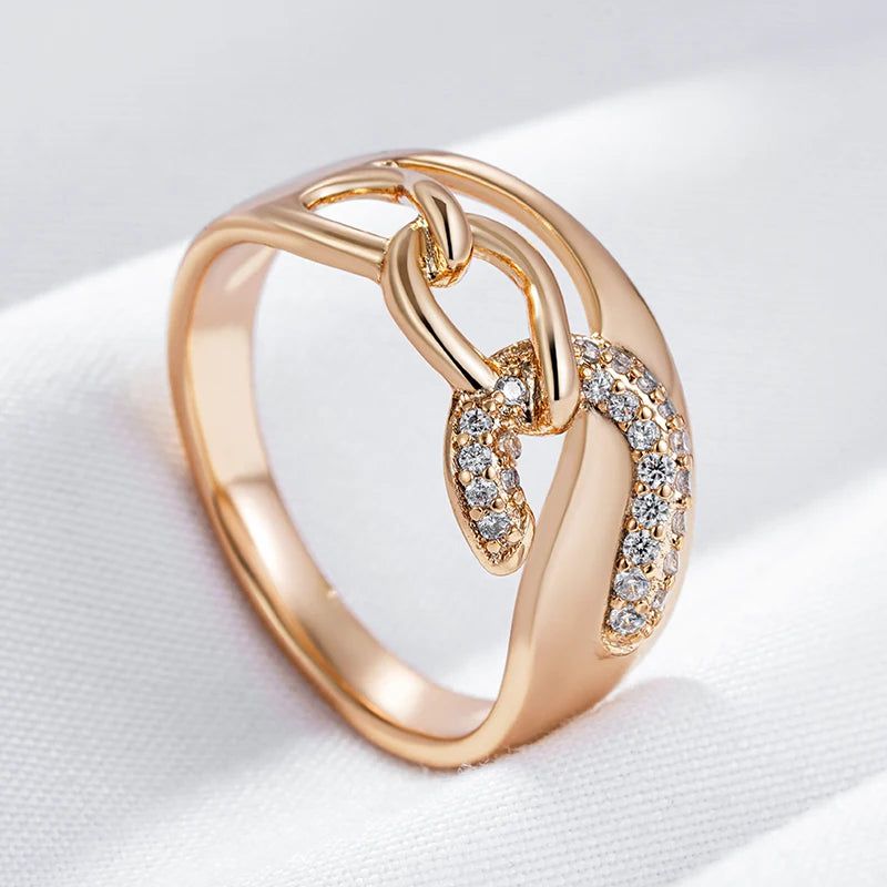 Unique Shiny Natural Zircon Rose Gold Cocktail Ring - Modern Ethnic Jewelry