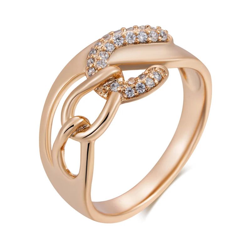 Unique Shiny Natural Zircon Rose Gold Cocktail Ring - Modern Ethnic Jewelry