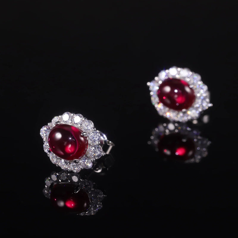 Unique Style 8x10mm Oval Lab Created Ruby Vintage Stud Earrings 925 Sterling Silver Earrings