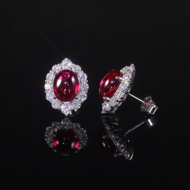 Unique Style 8x10mm Oval Lab Created Ruby Vintage Stud Earrings 925 Sterling Silver Earrings