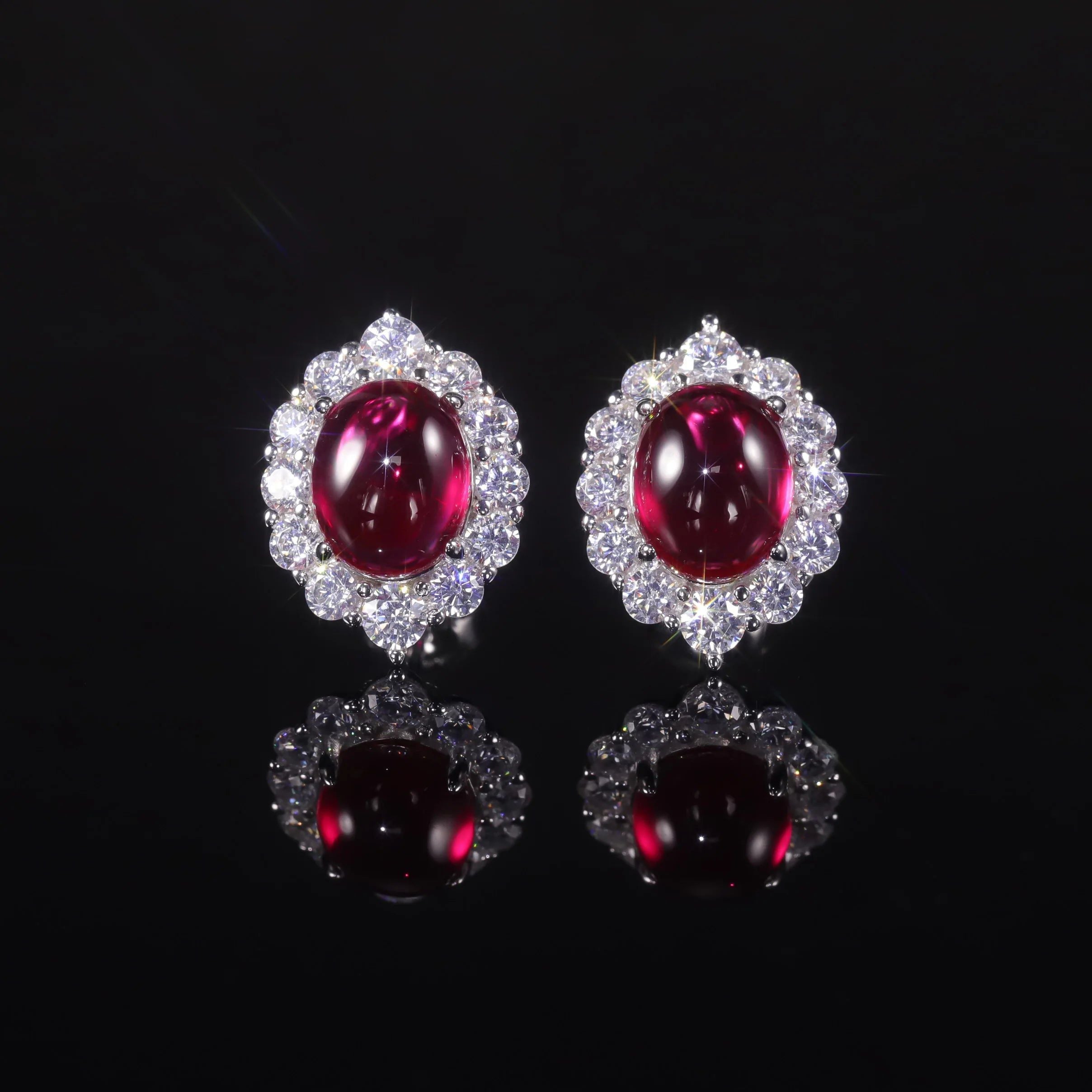 Unique Style 8x10mm Oval Lab Created Ruby Vintage Stud Earrings 925 Sterling Silver Earrings