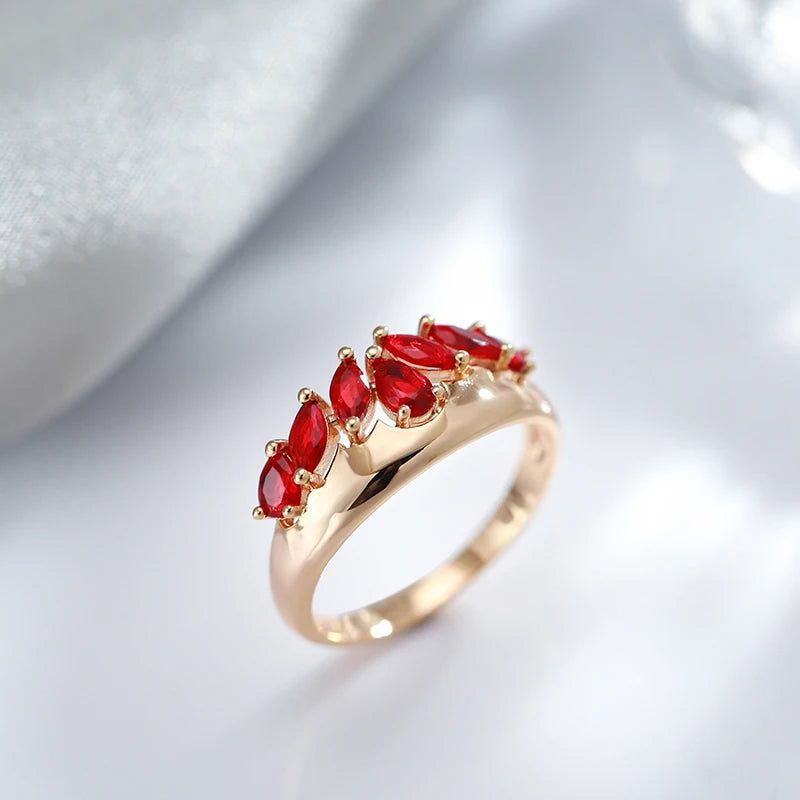 Unique Vintage-Inspired 585 Rose Gold Ring with Striking Red Natural Zircon