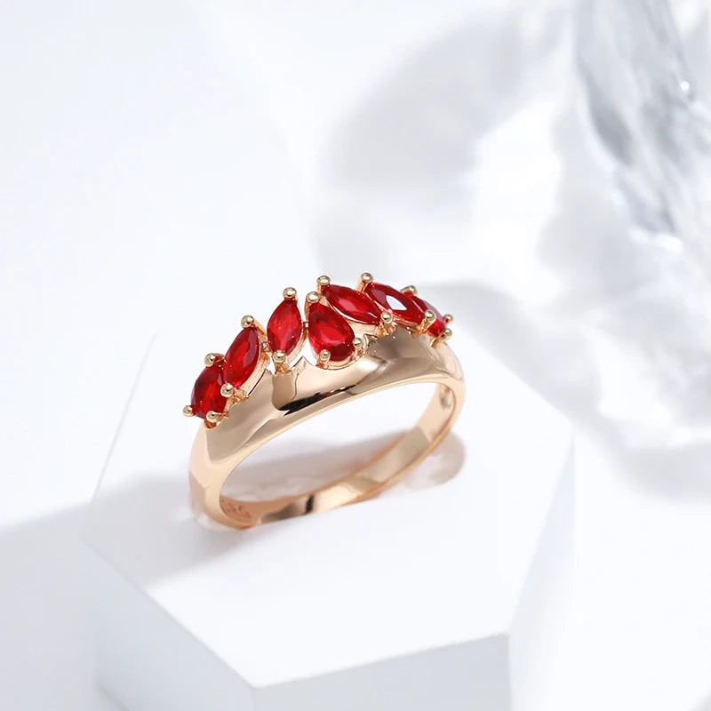 Unique Vintage-Inspired 585 Rose Gold Ring with Striking Red Natural Zircon