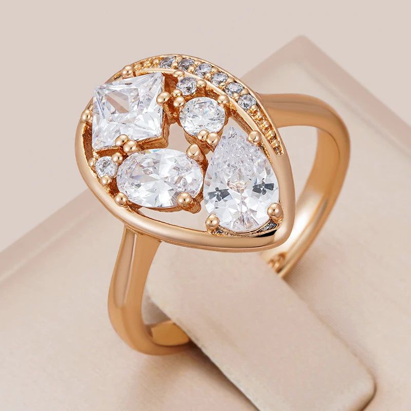 Unique Vintage Rose Gold Ring with Natural Zircon Accents