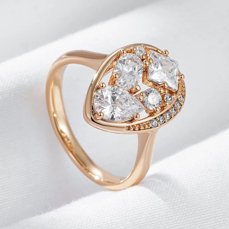 Unique Vintage Rose Gold Ring with Natural Zircon Accents