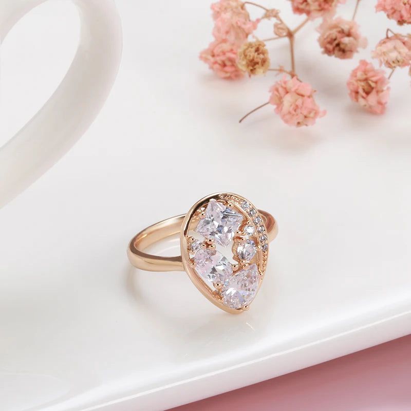 Unique Vintage Rose Gold Ring with Natural Zircon Accents