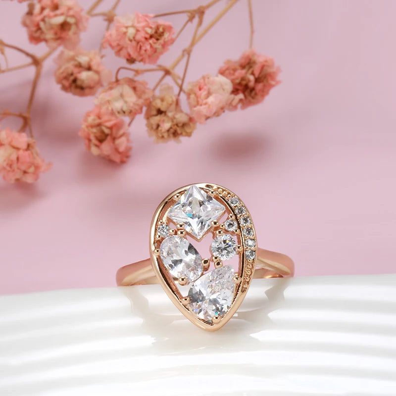 Unique Vintage Rose Gold Ring with Natural Zircon Accents