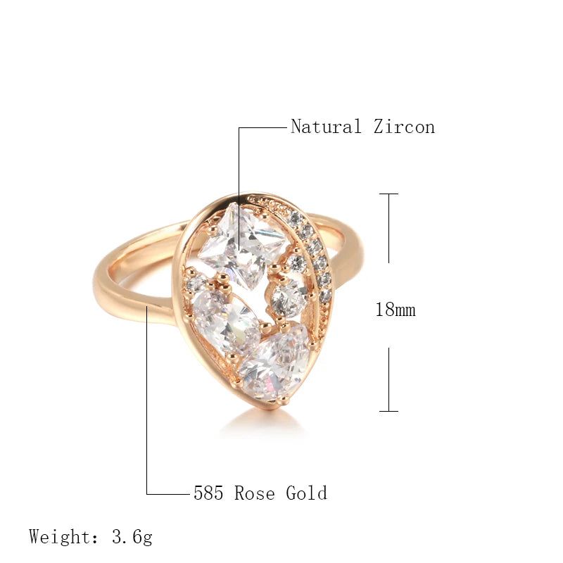 Unique Vintage Rose Gold Ring with Natural Zircon Accents