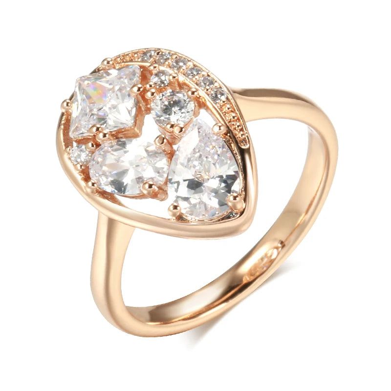 Unique Vintage Rose Gold Ring with Natural Zircon Accents