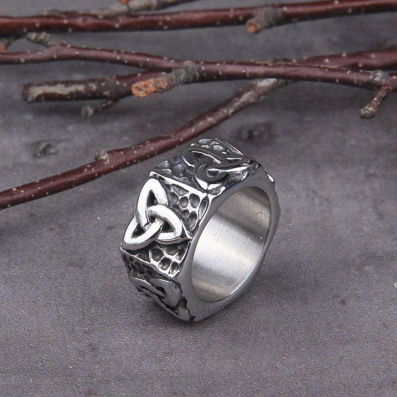 Unisex 316L Stainless Steel Viking Valknut Ring - Retro Norse Amulet Jewelry for Men and Women