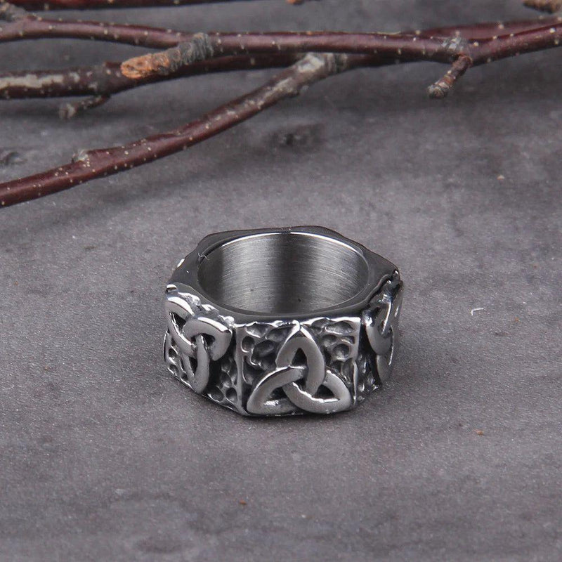 Unisex 316L Stainless Steel Viking Valknut Ring - Retro Norse Amulet Jewelry for Men and Women