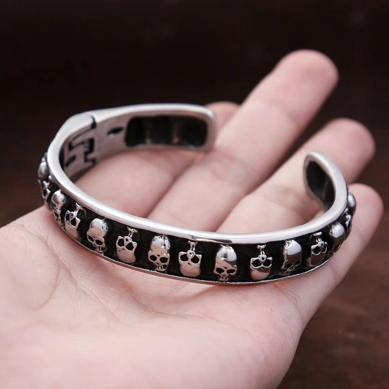 Unisex Punk Vintage Stainless Steel Skull Cuff Bracelet - Exquisite Hip Hop Biker Fashion Jewelry for Dropshipping