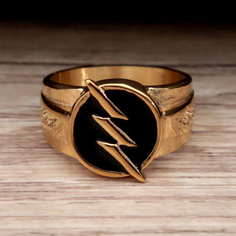 Unisex Vintage Gold Lightning Ring - Durable 316L Stainless Steel Hip Hop Finger Jewelry for Couples