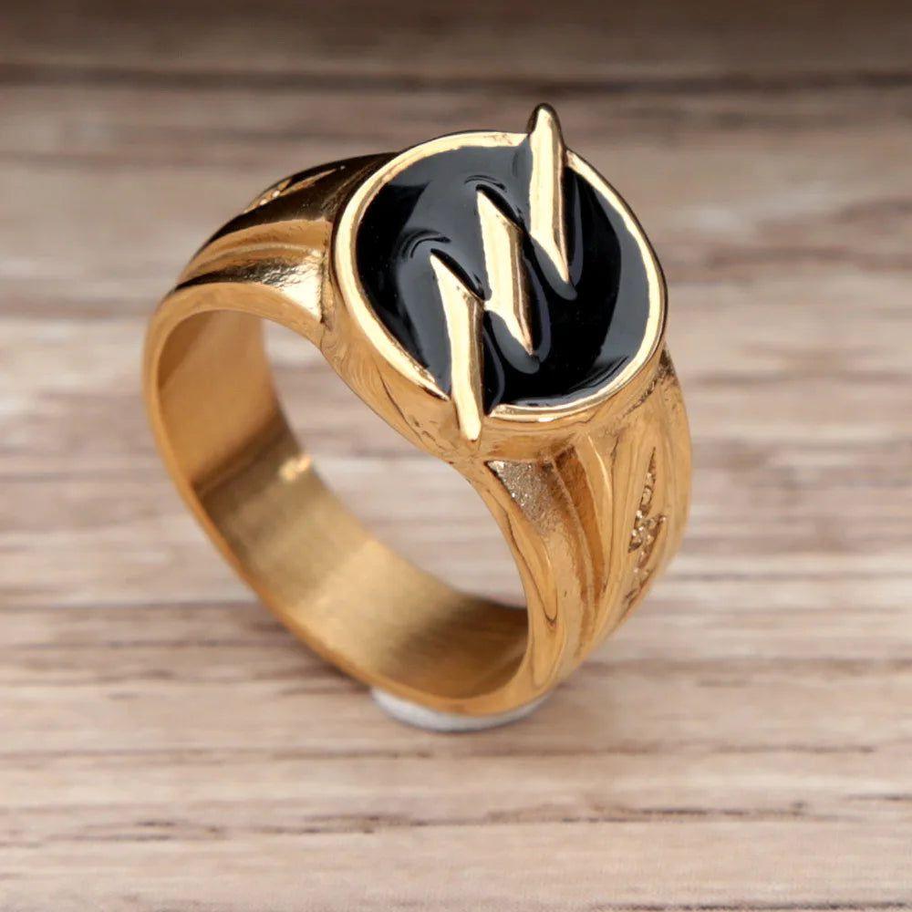 Unisex Vintage Gold Lightning Ring - Durable 316L Stainless Steel Hip Hop Finger Jewelry for Couples