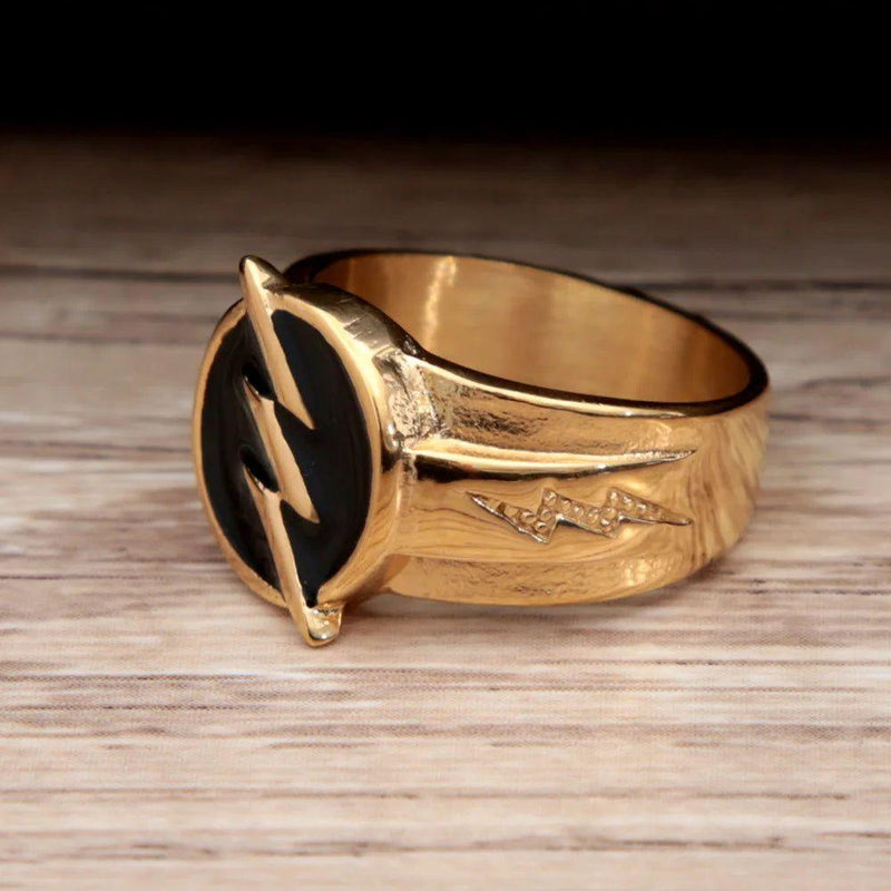 Unisex Vintage Gold Lightning Ring - Durable 316L Stainless Steel Hip Hop Finger Jewelry for Couples