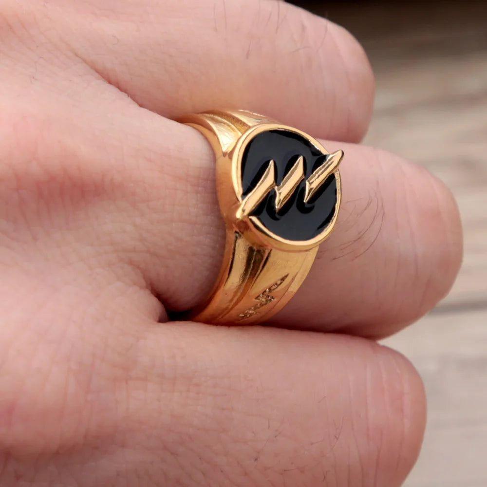 Unisex Vintage Gold Lightning Ring - Durable 316L Stainless Steel Hip Hop Finger Jewelry for Couples