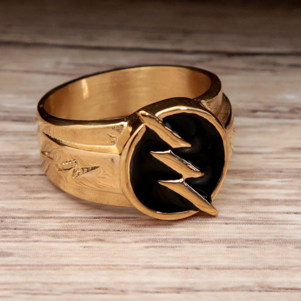 Unisex Vintage Gold Lightning Ring - Durable 316L Stainless Steel Hip Hop Finger Jewelry for Couples