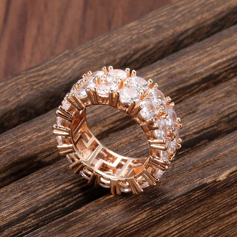 Urban Chic Men's Rose Gold Zircon Ring with Double Row Micro-Wax Inlay