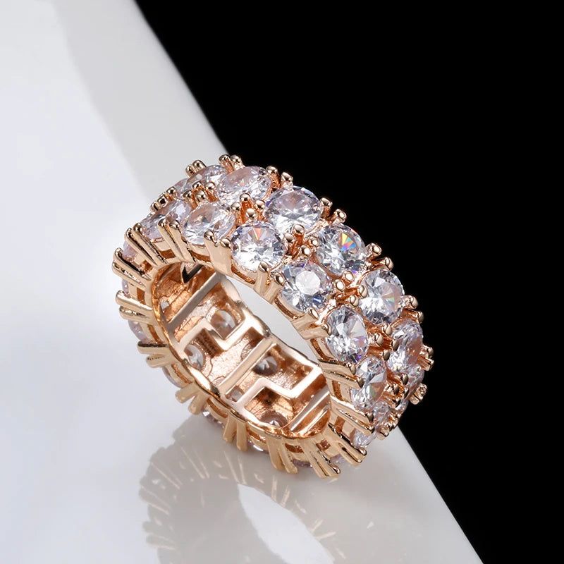 Urban Chic Men's Rose Gold Zircon Ring with Double Row Micro-Wax Inlay