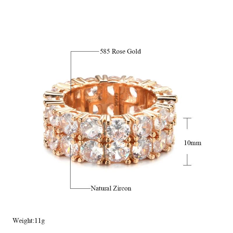 Urban Chic Men's Rose Gold Zircon Ring with Double Row Micro-Wax Inlay