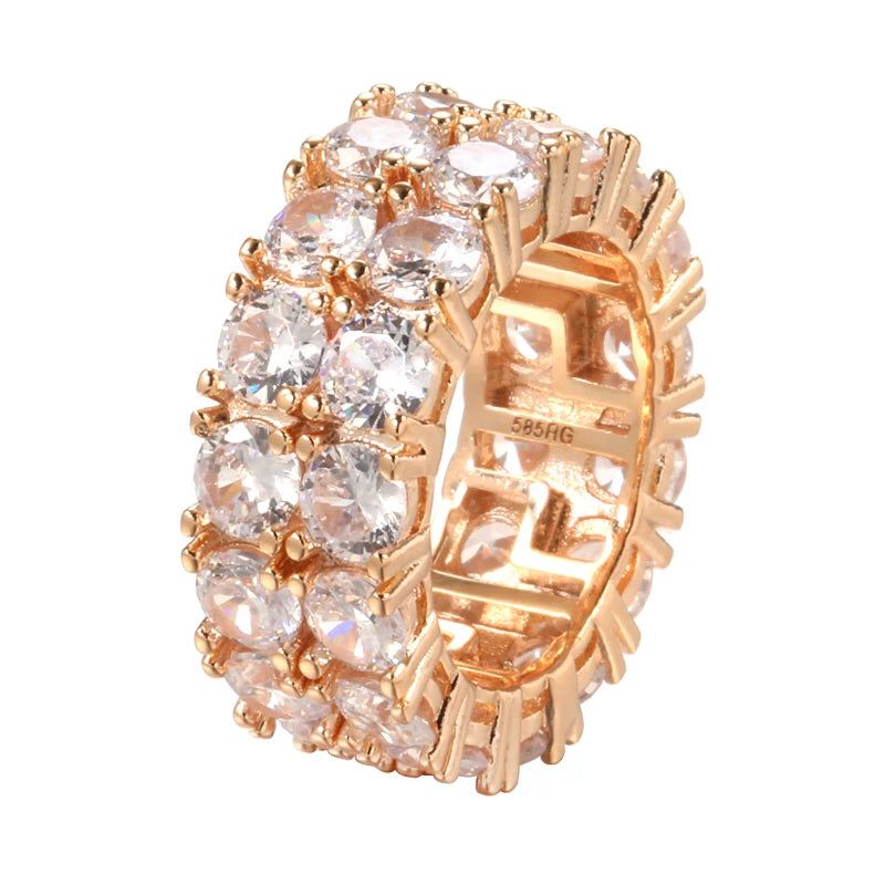 Urban Chic Men's Rose Gold Zircon Ring with Double Row Micro-Wax Inlay