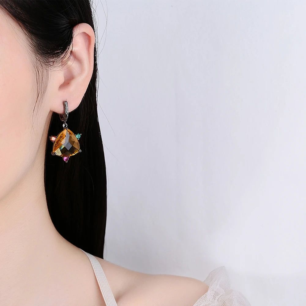 Vibrant Colorful Zircon Dangle Earrings for Elegant Ladies