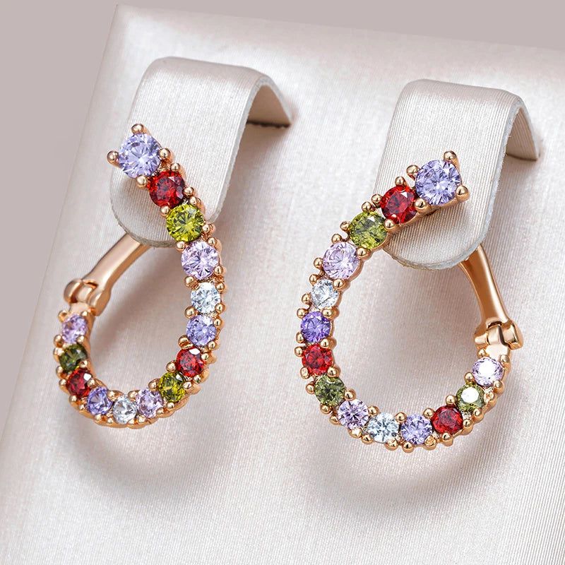 Vibrant Geometric Curve Earrings in 585 Rose Gold with Natural Zircon