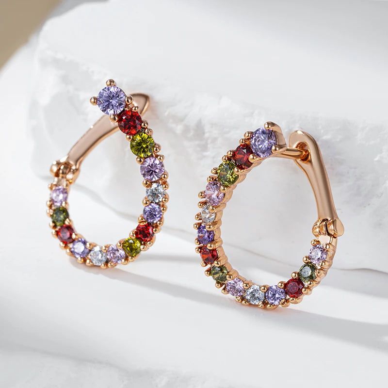 Vibrant Geometric Curve Earrings in 585 Rose Gold with Natural Zircon