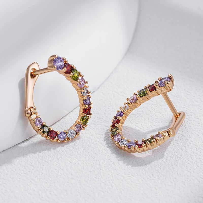 Vibrant Geometric Curve Earrings in 585 Rose Gold with Natural Zircon