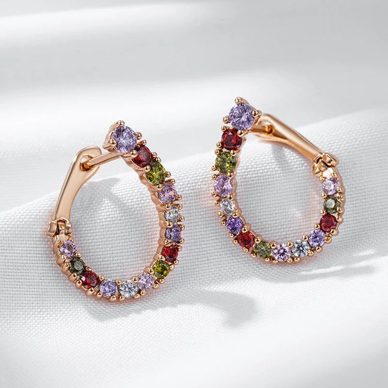 Vibrant Geometric Curve Earrings in 585 Rose Gold with Natural Zircon