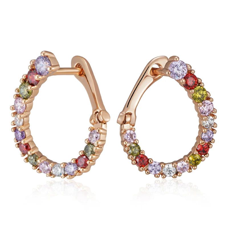 Vibrant Geometric Curve Earrings in 585 Rose Gold with Natural Zircon