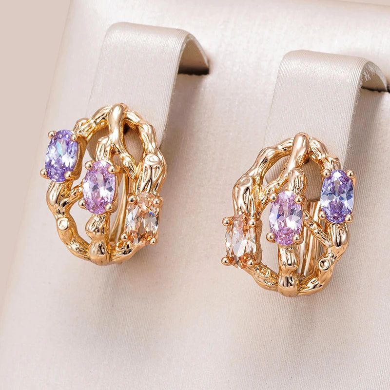 Vibrant Geometric Dangle Earrings in 585 Rose Gold with Natural Zircon Accents