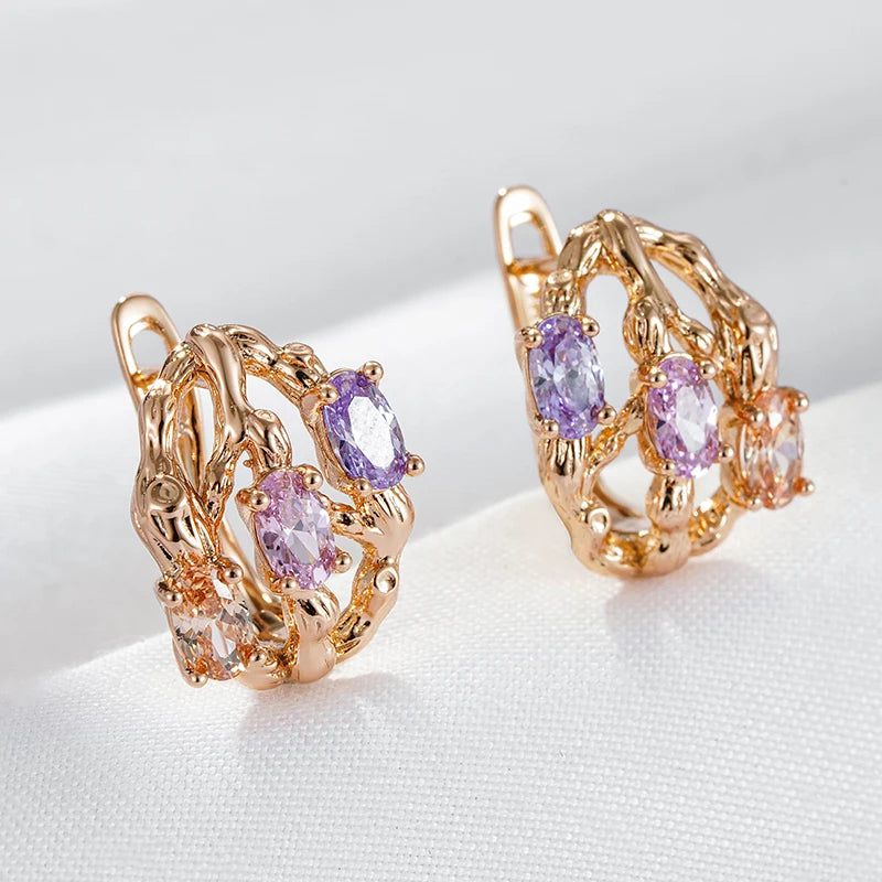 Vibrant Geometric Dangle Earrings in 585 Rose Gold with Natural Zircon Accents