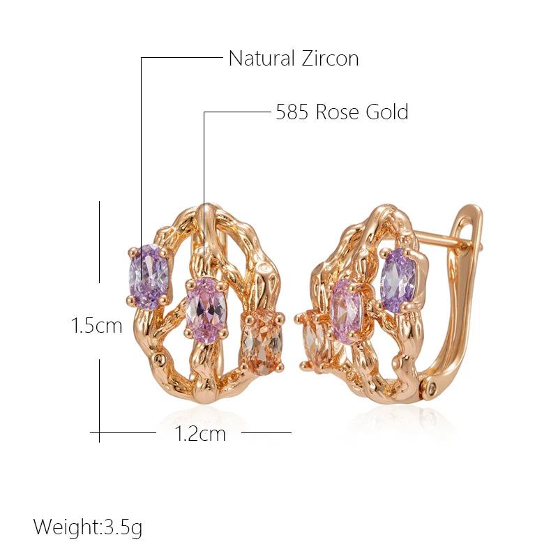 Vibrant Geometric Dangle Earrings in 585 Rose Gold with Natural Zircon Accents