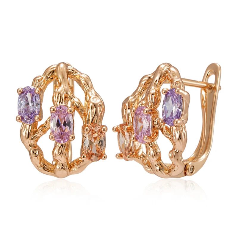 Vibrant Geometric Dangle Earrings in 585 Rose Gold with Natural Zircon Accents