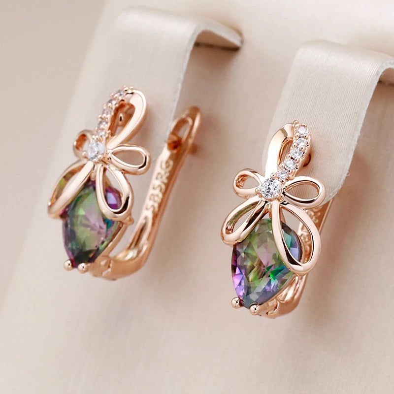 Vibrant Geometric Drop Earrings with Colorful Natural Zircon in 585 Rose Gold Finish