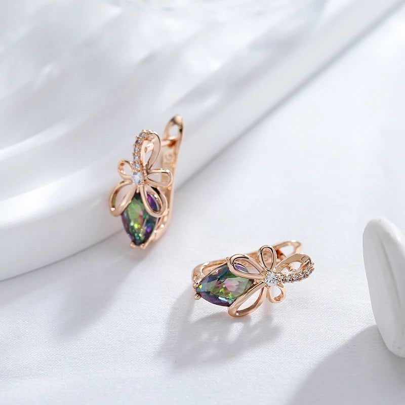 Vibrant Geometric Drop Earrings with Colorful Natural Zircon in 585 Rose Gold Finish