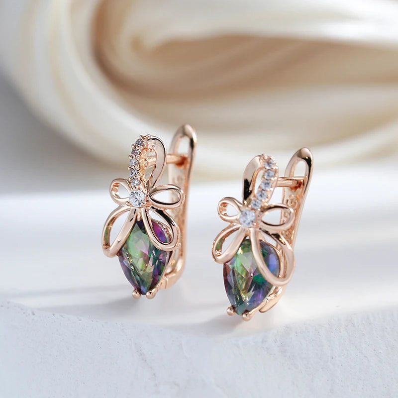 Vibrant Geometric Drop Earrings with Colorful Natural Zircon in 585 Rose Gold Finish