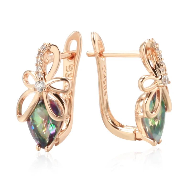 Vibrant Geometric Drop Earrings with Colorful Natural Zircon in 585 Rose Gold Finish