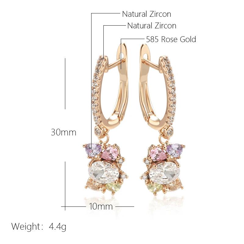 Vibrant Geometric Drop Earrings with Colorful Zircon in 585 Rose Gold Finish