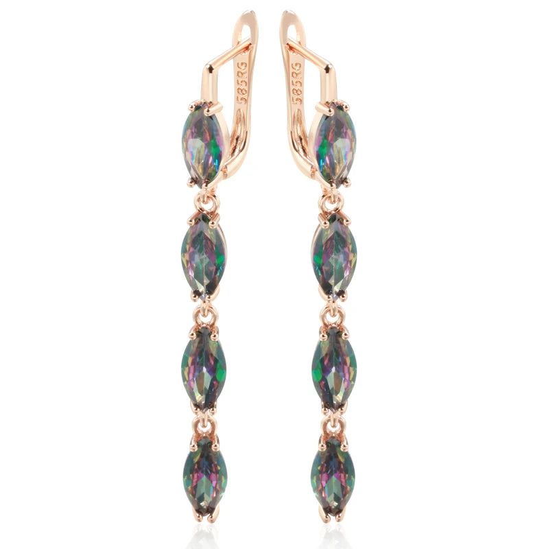 Vibrant Geometric Long Dangle Earrings with Natural Zircon in Rose Gold Finish