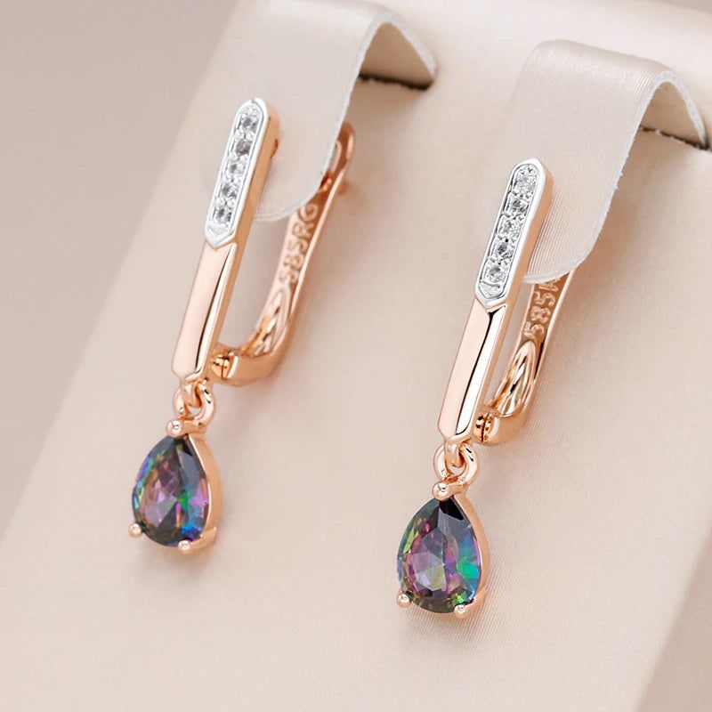 Vibrant Long Drop Earrings with Natural Zircon in 585 Rose Gold and Silver Blend