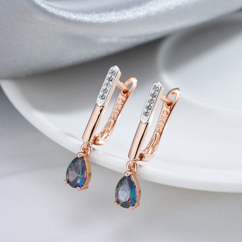 Vibrant Long Drop Earrings with Natural Zircon in 585 Rose Gold and Silver Blend