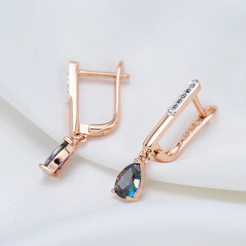 Vibrant Long Drop Earrings with Natural Zircon in 585 Rose Gold and Silver Blend